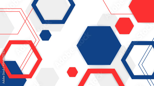 Energetic abstract composition with red and navy blue hexagons for modern business branding and presentations