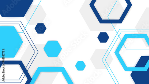 High-tech abstract background with glowing cyan and navy blue hexagonal patterns for digital innovation