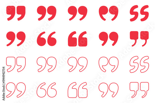 Set of quote mark. Quotes icon vector set. Quotemarks outline, speech marks, inverted commas or talking marks collection. Talk bubble speech icon. Black quotes icon. Vector illustration