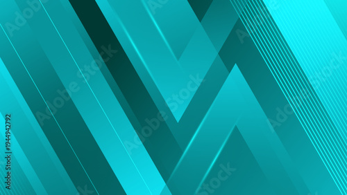 High tech cyan and teal abstract background with sharp overlapping triangles and glowing digital line elements