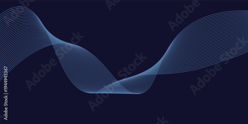 Dark abstract background with glowing wave. Shiny moving lines design element. Modern purple blue gradient flowing wave lines. Futuristic technology concept. Vector illustration