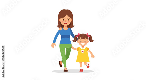 Joyful mother and her sweet little daughter strolling together, illustrating a loving family bond and tender childhood moments
