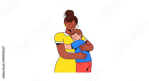 Mother comforting her young child with a gentle embrace, fostering warmth and security