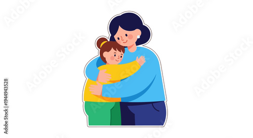 Heartwarming illustration of a loving mother embracing her joyful child, symbolizing tender affection, family bonding, and maternal care