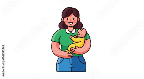 Delightful vector illustration of a cheerful mother tenderly holding her infant, symbolizing the joy of new life and the profound bond of maternal love