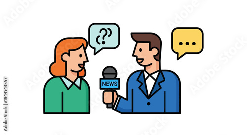 Professional Journalist Conducting a Live News Interview, Capturing Statements and Opinions for Media Broadcast and Public Information