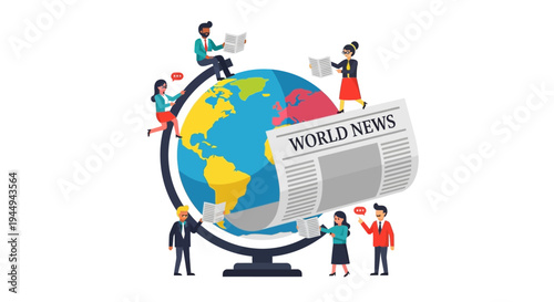 Global News Coverage People Reading World News and Accessing Information Around the Globe