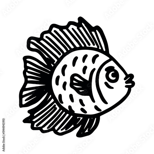 Hand drawn happy funny cute fish Adorable friendly kawaii tropical fish Underwater world sea life ocean Fishing seafood For design, kids print, kids books, nursery decor, coloring pages, logo