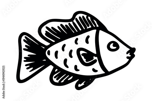 Hand drawn happy funny cute fish Adorable friendly kawaii tropical fish Underwater world sea life ocean Fishing seafood For design, kids print, kids books, nursery decor, coloring pages, logo