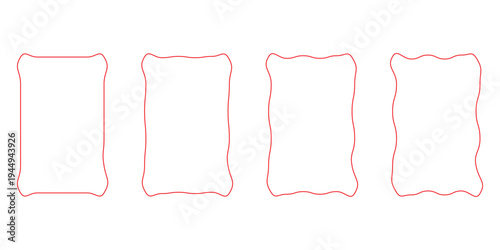 rectangular and square, arch shapes with curvy edges. Cute geometric forms with scalloped borders. Empty textboxes, stickers, tags or labels. Vector