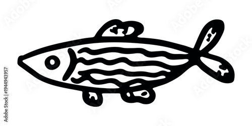 Hand drawn happy funny cute fish Adorable friendly kawaii tropical fish Underwater world sea life ocean Fishing seafood For design, kids print, kids books, nursery decor, coloring pages, logo