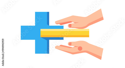 Symbolic graphic depicting the balance between positive and negative elements, highlighting human decision, evaluation, and choice with interacting hands
