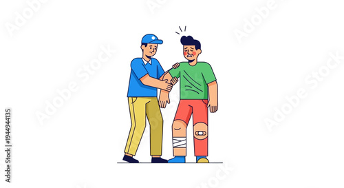 Helping a Friend with a Knee Injury Illustration of Support and Care