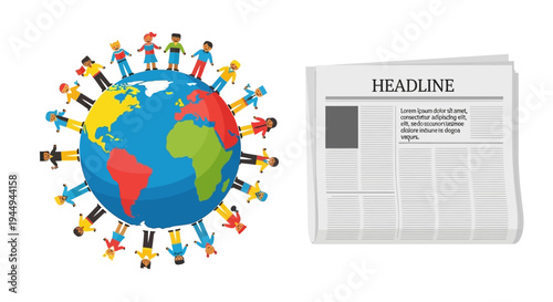 Global togetherness and news around the world, diverse community united by planet Earth