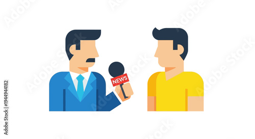 Journalist interviewing a person with a microphone for the news