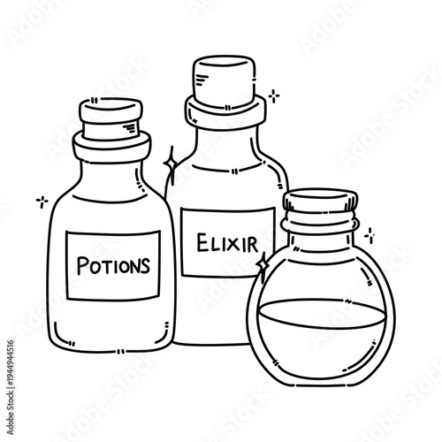 set of magical potion bottles