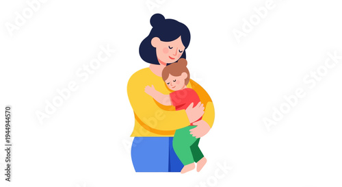 Tender moment of a loving mother embracing her young child, symbolizing family affection, care, and a strong bond