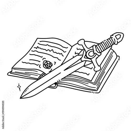 book and sword vector illustration 