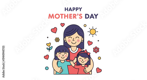 Happy Mother's Day Celebration with a Mother and Two Daughters Embracing Each Other