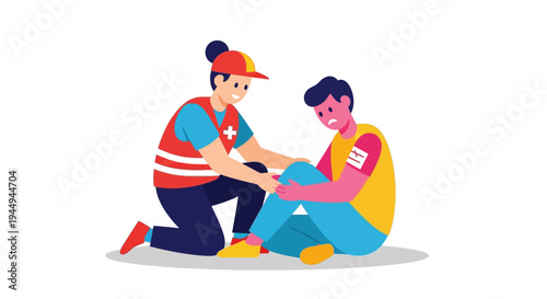 Compassionate rescuer administering urgent first aid to an injured individual, offering support during a medical emergency