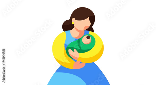 Mother cradling her newborn baby in her arms with love and tenderness, a heartwarming scene of maternal care
