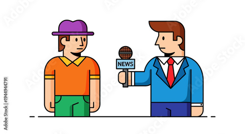 Journalist Engages Man in News Interview for Public Report on Current Affairs and Media Communication