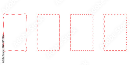 Set of rectangle frames with wavy edges. Zigzag wavy edges, rectangles, photo frames, text boxes, tags, labels