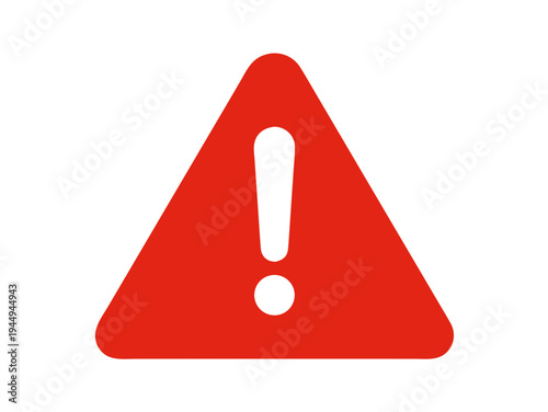 A solid red warning triangle with a white exclamation mark used for indicating critical system errors or hazards and modern flat vector illustrations isolated on transparent background.