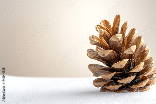 Close-up of a Pine Cone on Snowy Surface with Soft Background in Natural Light Settings