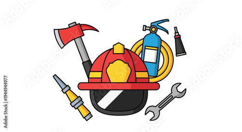 Essential Firefighter Rescue Equipment and Safety Tools Collection Illustration