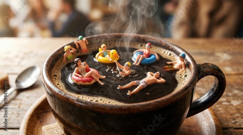 Tiny Swimmers Enjoy Relaxing Day in Coffee Cup with Miniature Pools