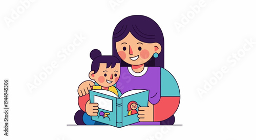 Mother and daughter reading a storybook together, illustrating the joy of shared reading and bonding