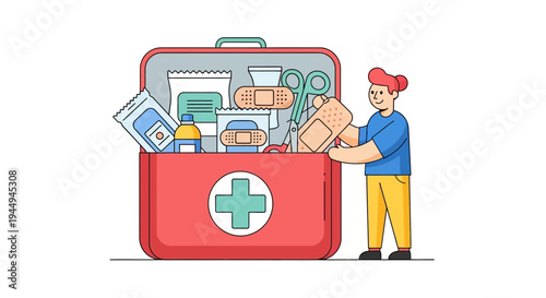 Person organizing essential medical supplies in a first aid kit, demonstrating a proactive approach to health preparedness and emergency care