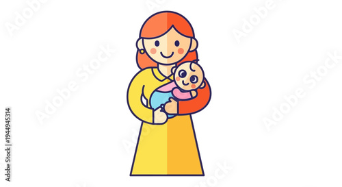 Mother holding her baby tenderly and lovingly in her arms, representing family bond and childcare
