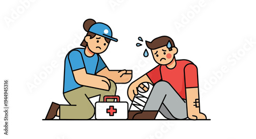 First Aid Assistance for Injured Person with Medical Kit