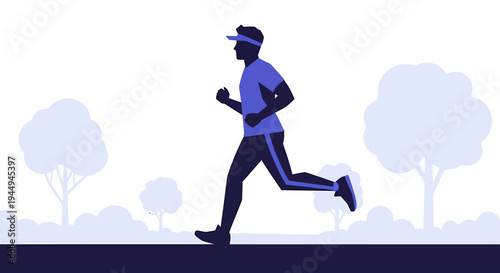 Energetic Runner Jogging On Park Path. Vector Illustrations. EPS Editable