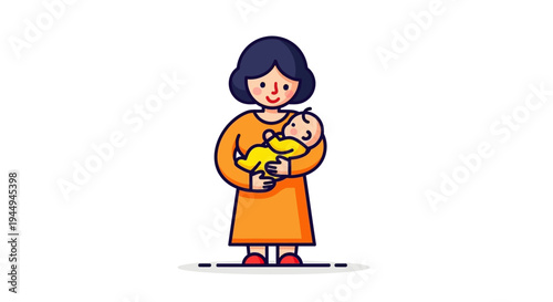 Smiling Mother Gently Cradling Her Happy Infant, Expressing Maternal Love and Joy in a Sweet Family Moment