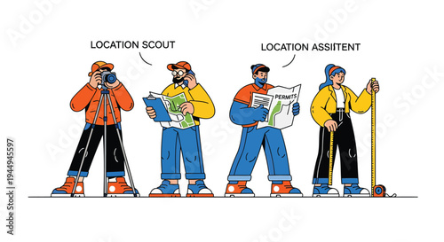 Set of 4 location scouting and assistant vector illustrations