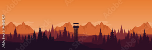 Minimalist outdoor wilderness backdrop with ranger tower for corporate vision email header