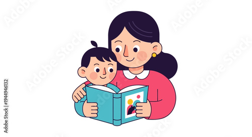 Nurturing mother reads an engaging storybook to her curious toddler, illustrating the warmth of family, early literacy, and child development
