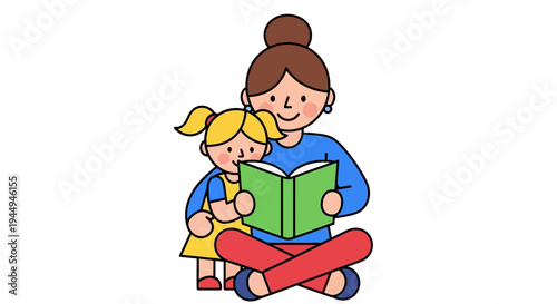 Loving mother reads a captivating storybook to her adorable young daughter, fostering early literacy and precious family bonding moments