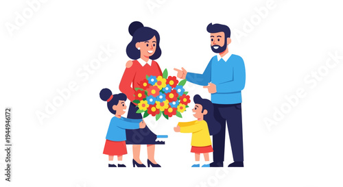 A loving family surprised their mother with a beautiful bouquet of flowers on a special occasion