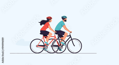 Two Cyclists Ride Side by Side On Open Road. Vector Illustrations. EPS Editable