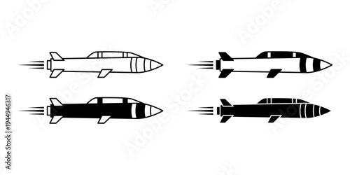 Cruise Missile Flying Weapon System Symbol For Long Range Guided Strike Technology Color Icon