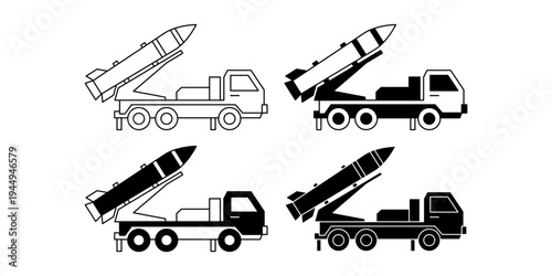 Missile Launcher Truck Military Vehicle System Symbol For Mobile Rocket Deployment Color Icon