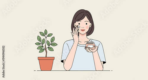 Cartoon Woman Drinking Tea While Talking On Phone At Table. Vector Illustrations. EPS Editable