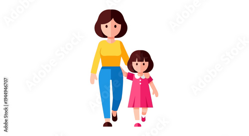 Mother and daughter walking together hand in hand, a symbol of love and family bonding