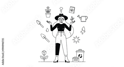 Set of 1 minimalist gardening illustration vector