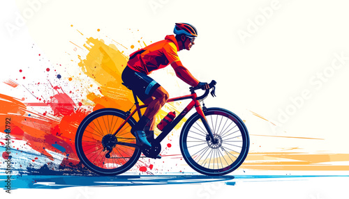 Dynamic Colorful Cyclist Riding a Mountain Bike Scene. Vector Illustrations. EPS Editable
