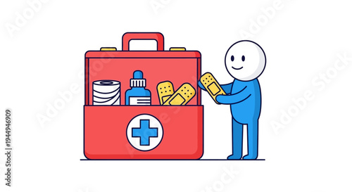 First Aid Kit with Medical Supplies and Bandages Illustration